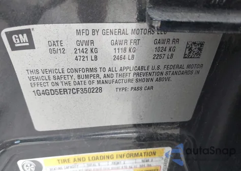 2012 Buick Lacrosse Premium 1 Group from USA, damaged, VIN 1G4GD5ER7CF350228